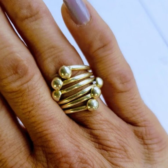 Sterling Silver Triple Layer Beaded Wrap Ring - Picture 3 of 15